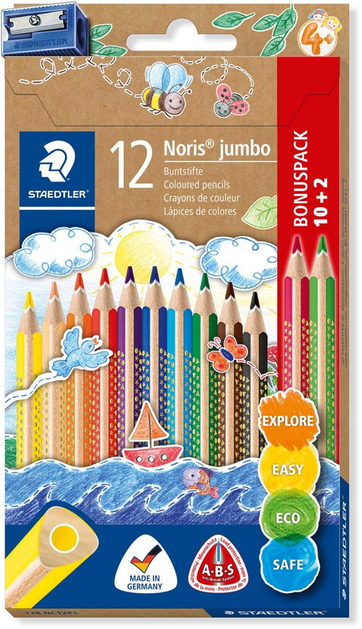 Staedtler Noris Jumbo kleurpotlood, etui van 10 + 2 gratis + slijper - OfficeTown