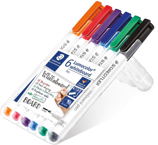 Staedtler whiteboard pen Lumocolor Pen, opstelbare box met 6 stuks in geassorteerde kleuren - OfficeTown