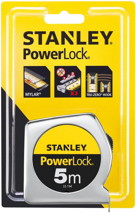 Stanley meetlint Powerlock 5 m x 19 mm met verchroomde schokbestendige ABS behuizing - OfficeTown