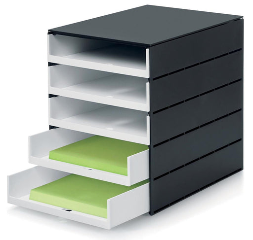 Styro ladenblok Stryoval Pro met 5 open laden, zwart/wit - OfficeTown