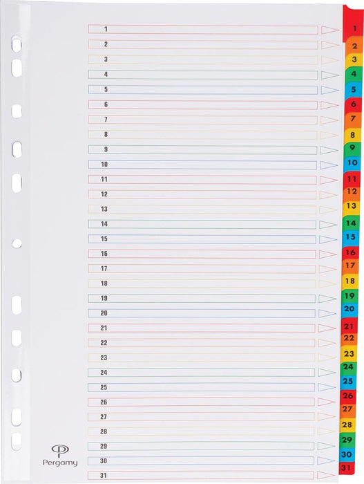 Tabbladen met indexblad, A4 - formaat, 11 - gaatsperforatie, geassorteerde kleuren, set 1 - 31 - OfficeTown