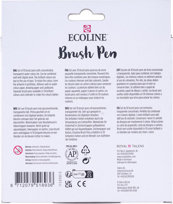 Talens Ecoline Brush pen, etui van 10 stuks, helder - OfficeTown