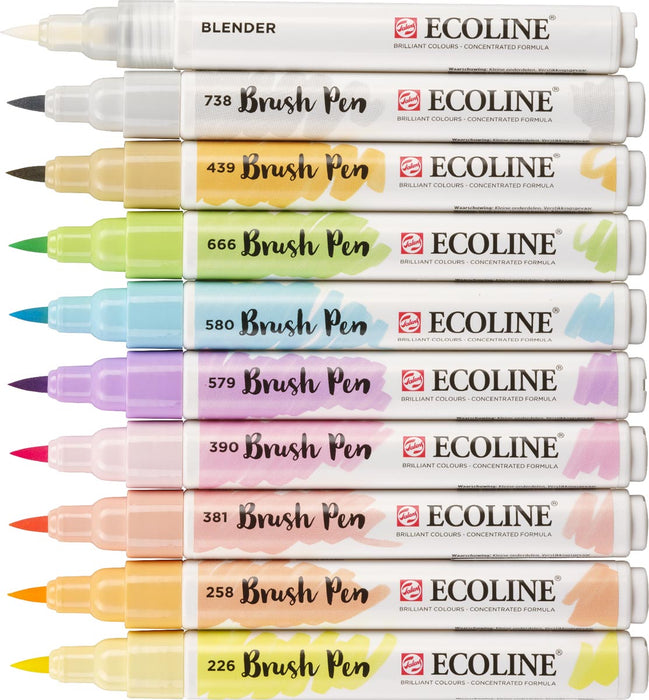 Talens Ecoline Brush pen, etui van 10 stuks in pastelkleuren - OfficeTown