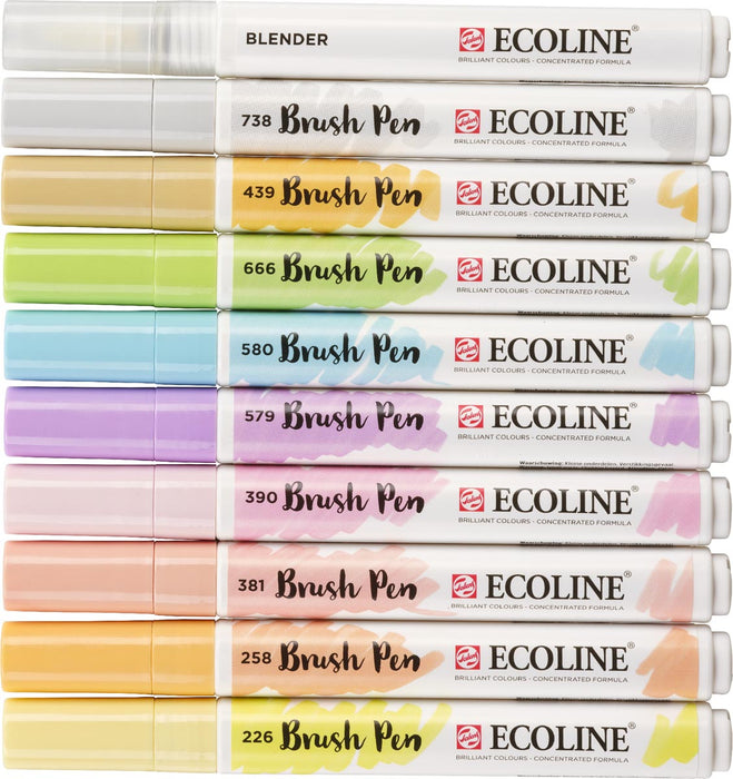 Talens Ecoline Brush pen, etui van 10 stuks in pastelkleuren - OfficeTown
