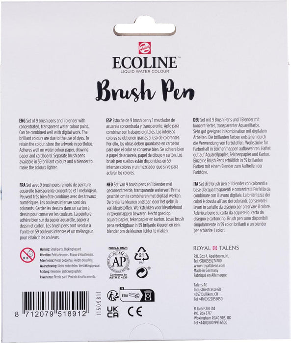 Talens Ecoline Brush pen, etui van 10 stuks in pastelkleuren - OfficeTown