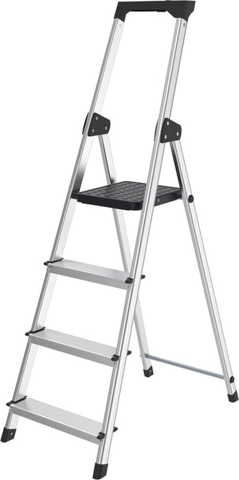 Trap ladder met 4 treden, aluminium, zilverkleurig, 150 kg draagvermogen - OfficeTown