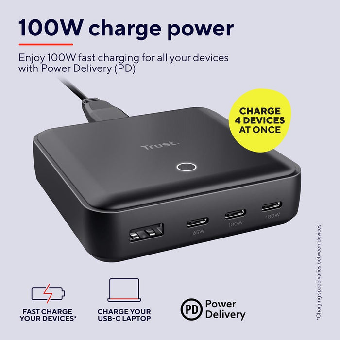 Trust Maxo desktop oplader, 4 poorten, 100 W - OfficeTown