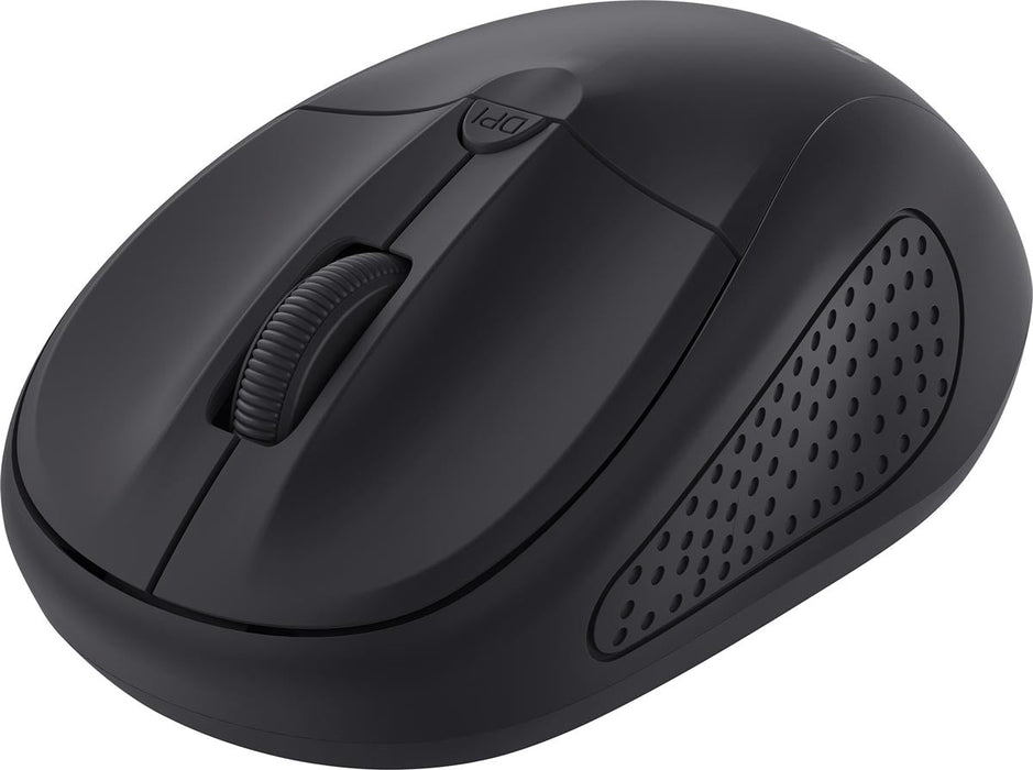 Trust Primo draadloze muis, mat zwart met opbergbare micro - USB - ontvanger, voor zowel rechts - als linkshandigen, 4 knoppen, aanpasbare gevoeligheid (1000 - 1600 dpi), draadloos bereik van 6 m, werkt op 2 AAA - batterijen (meegeleverd) matszwart - OfficeTown