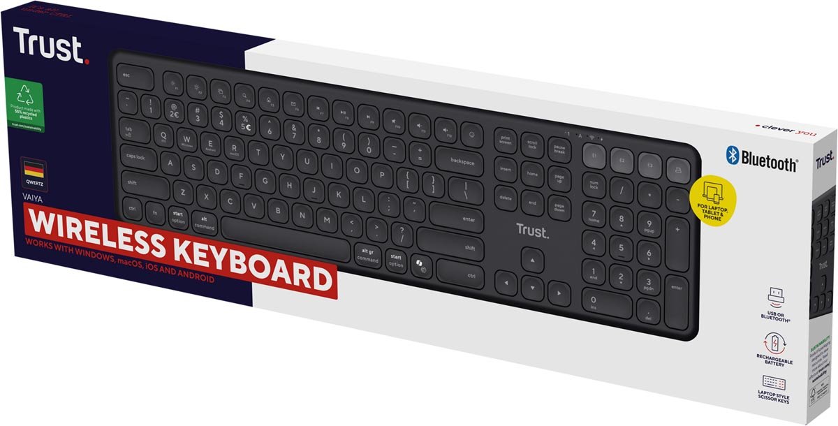 Trust Vaiya draadloos toetsenbord, muti - device, qwerty - OfficeTown