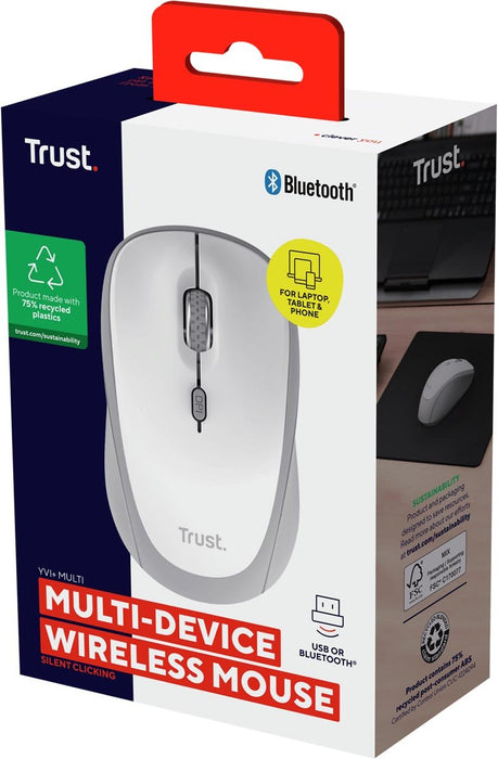 Trust YVI+ draadloze muis, multi - device, wit - OfficeTown