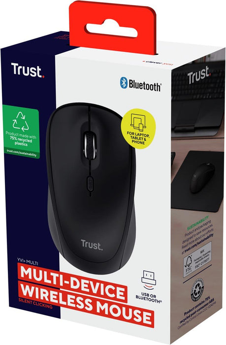 Trust YVI+ draadloze muis, multi - device, zwart - OfficeTown