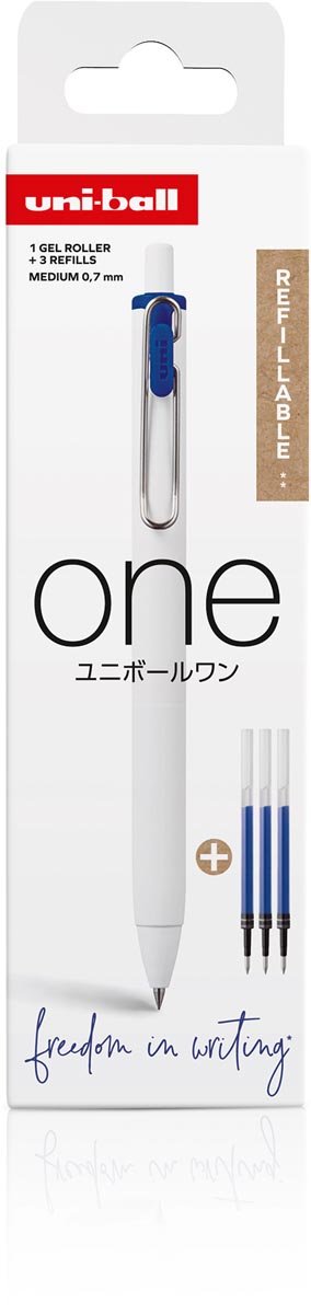 Uni - ball ONE gelroller 0,7 mm blauw, 1 roller + 3 vullingen - OfficeTown