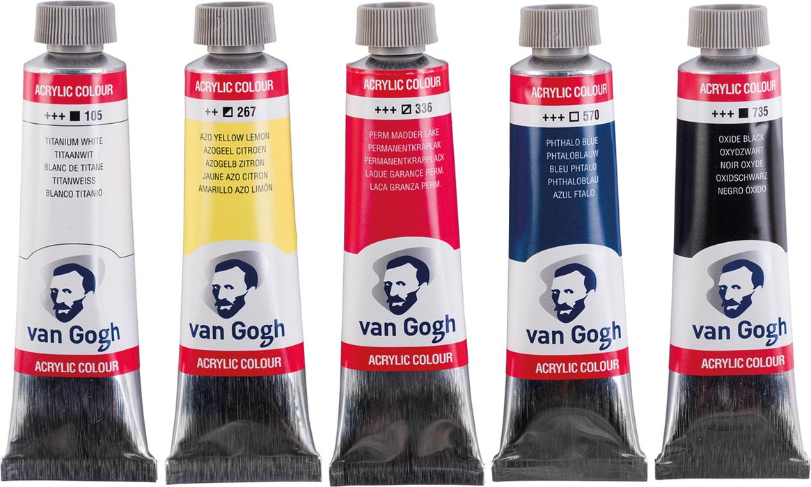 Van Gogh acrylverf, primaire mengset van 5 x 40 ml met intense kleuren - OfficeTown