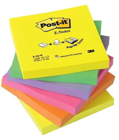 Post-it Z-notes, 100 vel, ft 76 x 76 mm, neonkleuren, pak van 6 stuks, OfficeTown
